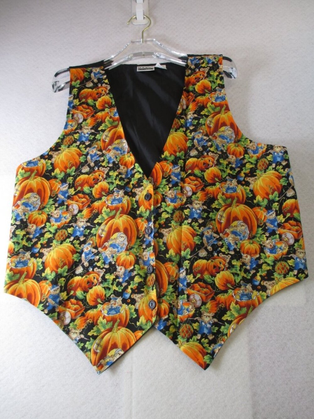 Vintage Halloween Vest Bears & Pumpkins Jack-o-lantern sz L Cotton